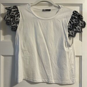 Zara White Tee with Black Lace Detail